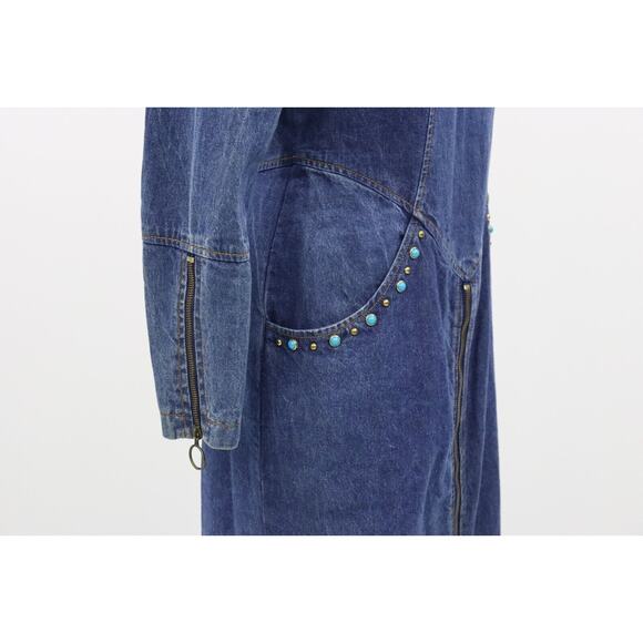 Jou Jou Y2K 1990's Denim Dress Stones and Gromet Embellishments Size M (Size 8) - Picture 12 of 16
